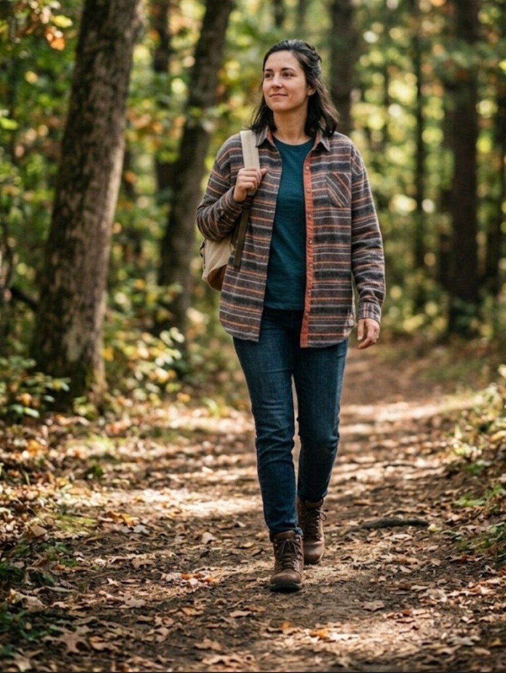 Hem & Thread Brown Striped Shirt Womans L Long Sleeve